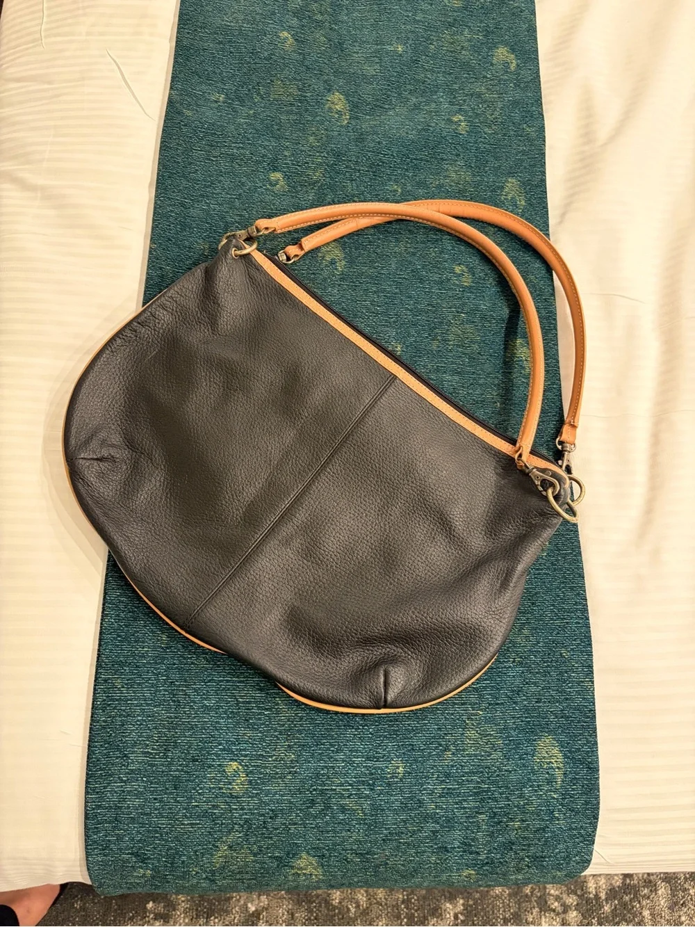 Maxx New York Black Hobo Bag with Tan Trim and Handles